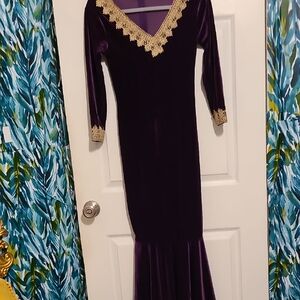 SHEIN Purple Long Sleeve Dress with Gold Trim